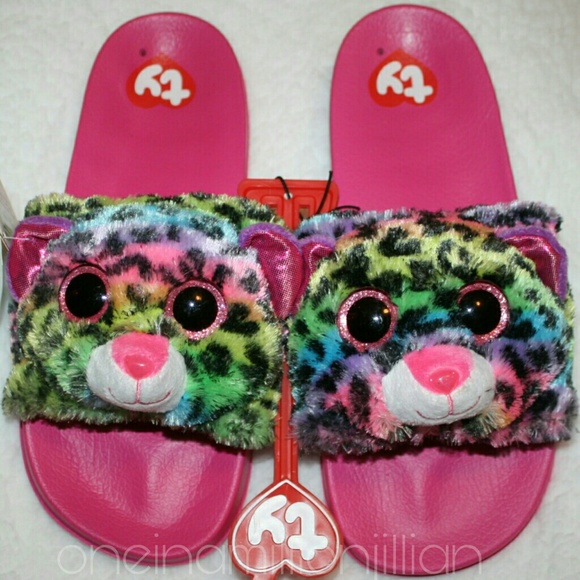 New Ty Beanie Baby Boos Slides Sandal Flip Flops Dotty Leopard Sz 4-5 Slipper